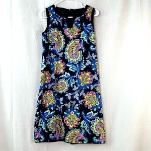 Talbots Paisley Midi Dress Sleeveless Colorful Purple Sheath Lined Summer 2 Knit